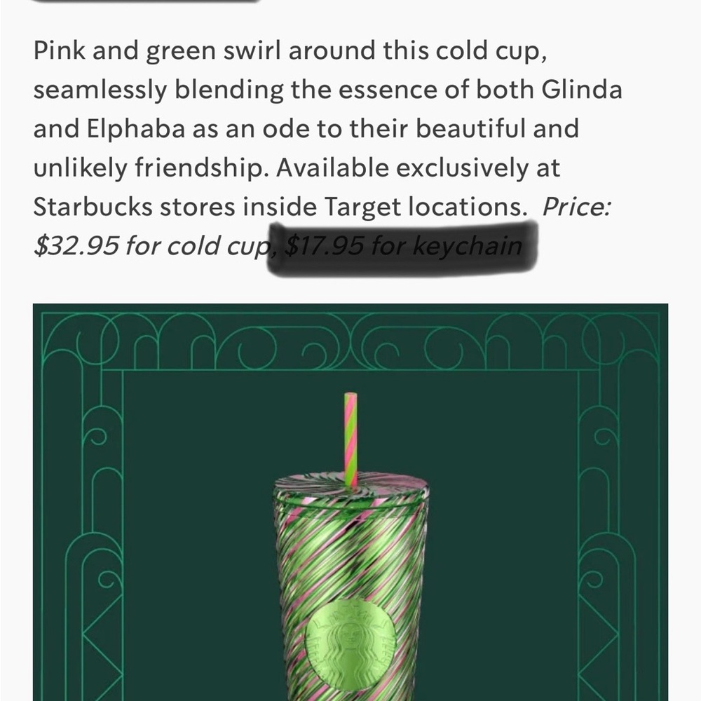 Starbucks Wicked Green and Pink Cup